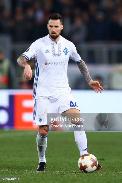 Tamas Kadar of Dynamo Kyiv during UEFA Europa League Round of 16 - 1st leg match between SS Lazio and FC Dynamo Kyiv at Olimpico Stadium in Rome,...