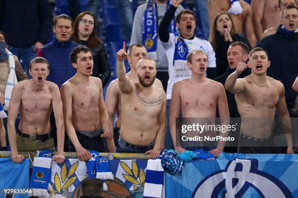 Dynamo supporters during UEFA Europa League Round of 16 - 1st leg match between SS Lazio and FC Dynamo Kyiv at Olimpico Stadium in Rome, Italy on...