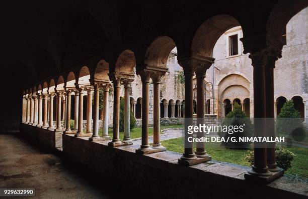 Cloister of the Valvisciolo abbey, Sermoneta, Lazio. Italy, 12th-13th century.