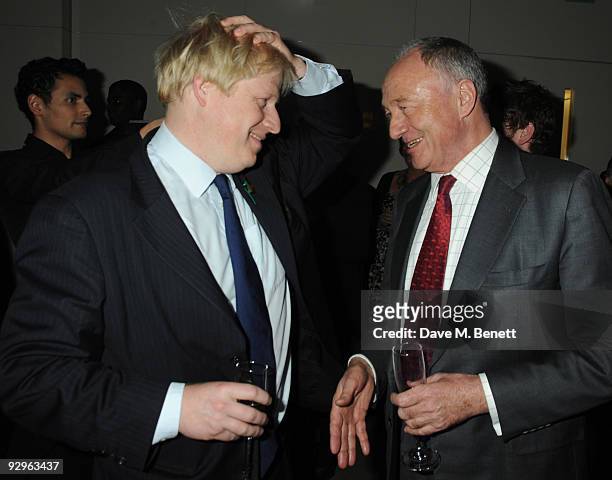 Boris Johnson and Ken Livingstone attend the London Evening Standard Influentials Party, at Burberry on November 10, 2009 in London, England.