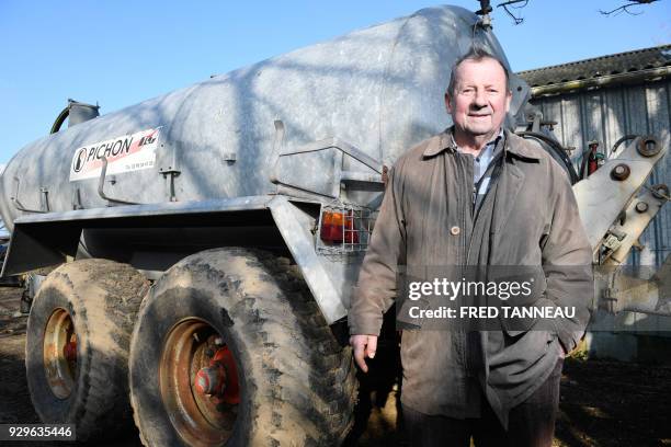 French farmer Jean-Yves Pellen poses on February 22, 2018 in Ploudalmezeau, western France. On March 16, 1978 the Liberian oil tanker Amoco Cadiz ran...