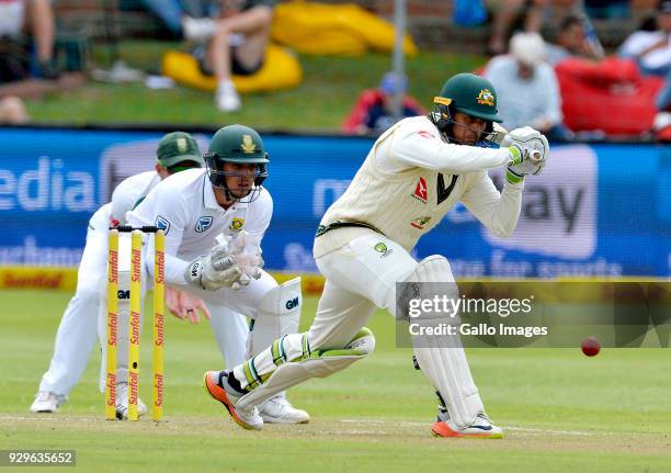 Usman Khawaja of Australia bats during day 1 of the 2nd Sunfoil Test match between South Africa and Australia at St George's Park on March 09, 2018...