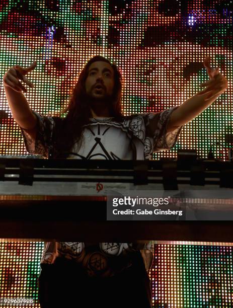 Producer Space Jesus performs as he opens up for Datsik during a stop of the Ninja Nation 2018 Tour at The Joint inside the Hard Rock Hotel & Casino...