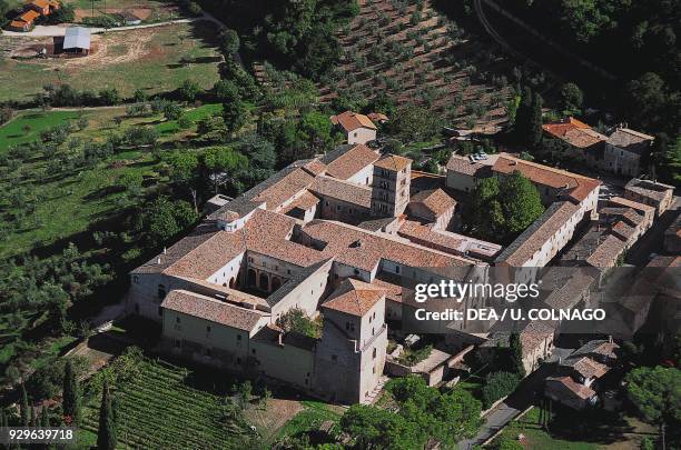 Aerial view of Farfa abbey, Lazio. Italy, 6th-12th century.