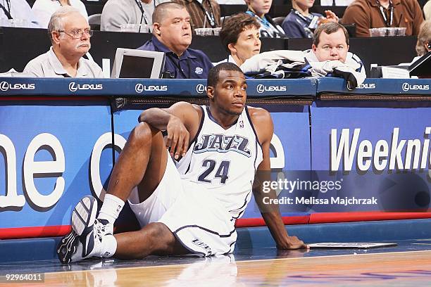 Ronnie Brewer of the Utah Jazz waits to enter the game against the Houston Rockets at Energy Solutions Arena on November 02, 2009 in Salt Lake City,...