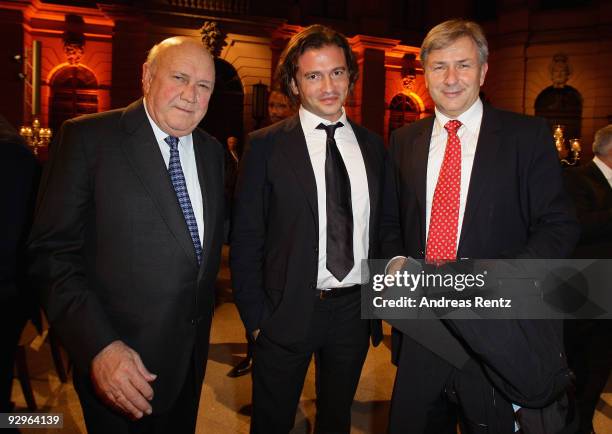 Former President of South Africa Frederik Willem de Klerk, vice president of Belstaff Manuele Malenotti and Mayor of Berlin Klaus Wowereit attend the...