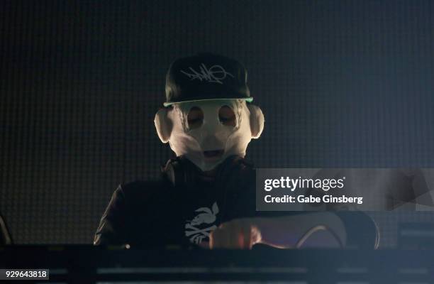 Producer FuntCase performs as he opens up for Datsik during a stop of the Ninja Nation 2018 Tour at The Joint inside the Hard Rock Hotel & Casino on...