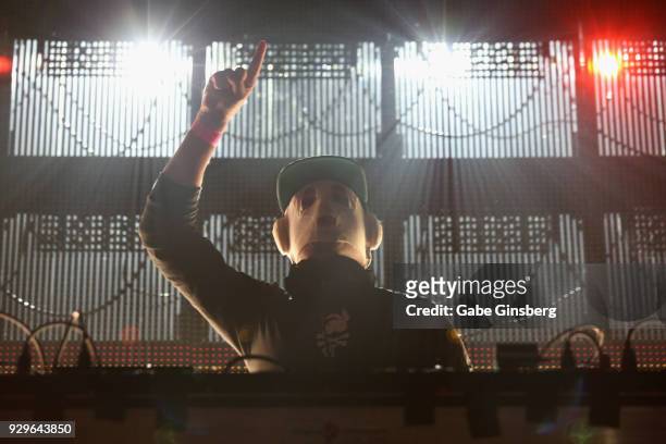 Producer FuntCase performs as he opens up for Datsik during a stop of the Ninja Nation 2018 Tour at The Joint inside the Hard Rock Hotel & Casino on...