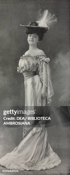 The actress Amelie Dieterle wearing a Martial et Armand dress and Lewis hat, photograph by R Moreau, from Le Figaro-Modes, No 14, February, 1904.