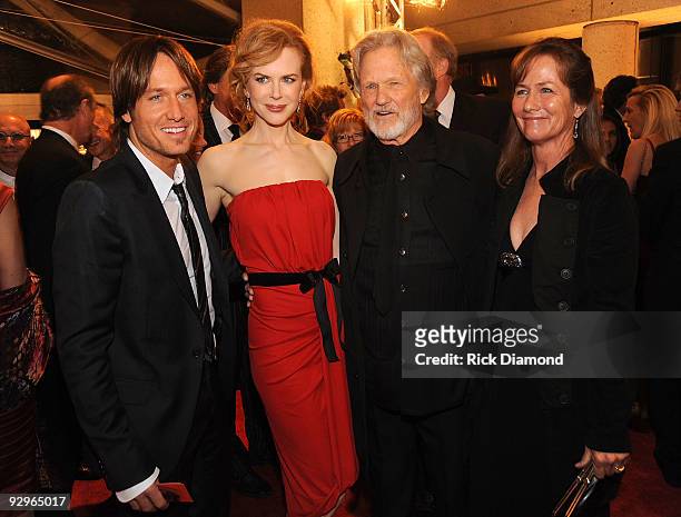 Keith Urban, Nicole Kidman, honoree Kris Kristofferson and Lisa Meyers attend the 57th Annual BMI Country Awards at BMI on November 10, 2009 in...