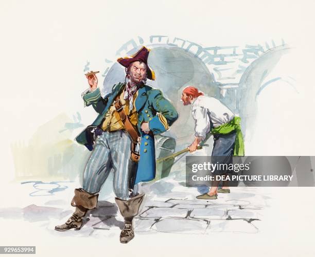 Portrait of a pirat, form the Treasure Island, adventure novel by Robert Louis Stevenson , drawing.