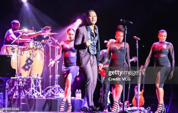 Singer John Legend performs on stage at the Mercedes Benz Arena on March 8, 2018 in Shanghai, China.