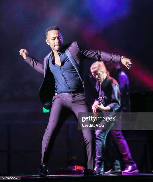 Singer John Legend performs on stage at the Mercedes Benz Arena on March 8, 2018 in Shanghai, China.