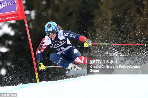 Alex Tilley of Great Britain competes during the Audi FIS Alpine Ski World Cup Women's Giant Slalom on March 9, 2018 in Ofterschwang, Germany.