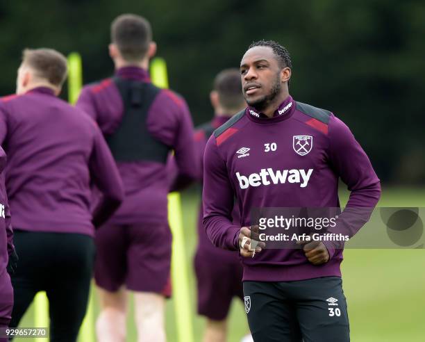 Michail Antonio of West Ham United during training at Rush Green on March 9, 2018 in Romford, England.