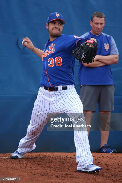 Anthony Swarzak of the New York Mets works out prior to the spring training game against the New York Yankees at First Date Field on March 7, 2018 in...