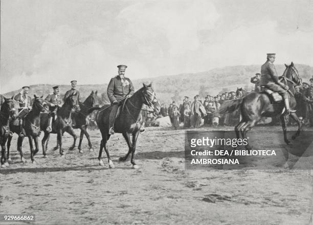 Ferdinand of Bulgaria on horseback among his victorious troops at the end of the First Balkan War, from L'Illustrazione Italiana, Year XL, No 29,...