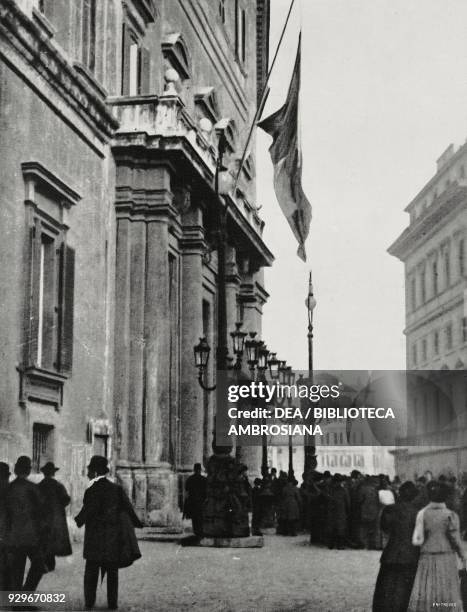 The flag being raised in Montecitorio to announce the opening of the 24th parliamentary term, Rome, Italy, photograph by Dante Paolocci, from...