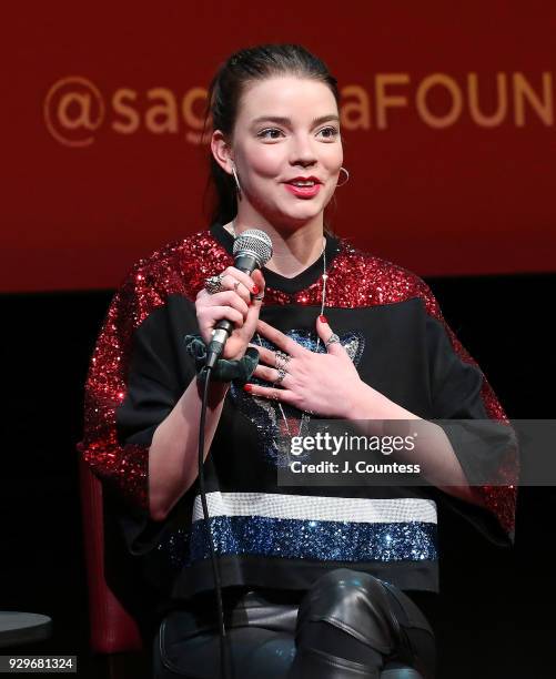 Actress Anya Taylor-Joy speaks during SAG-AFTRA Foundation Conversations: "Thoroughbreds" at The Robin Williams Center on March 8, 2018 in New York...