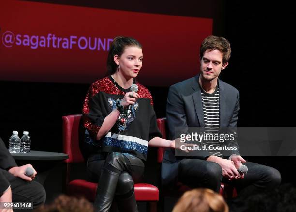 Actress Anya Taylor-Joy and director Cory Finley speak during SAG-AFTRA Foundation Conversations: "Thoroughbreds" at The Robin Williams Center on...