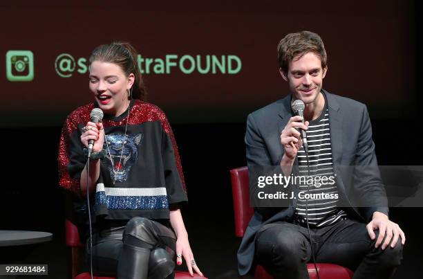 Actress Anya Taylor-Joy and director Cory Finley speak during SAG-AFTRA Foundation Conversations: "Thoroughbreds" at The Robin Williams Center on...