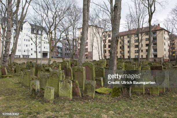 Mueseum Judengasse in Frankfurt/Main - memorial Neuer Börneplatz. Grave stones on the old Jewish cementary.