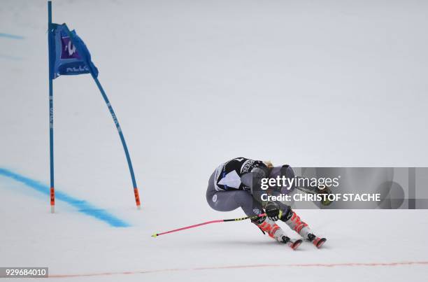 France's Tessa Worley competes during the second run of the FIS World Cup Women's Giant Slalom competition in Ofterschwang, southern Germany, on...