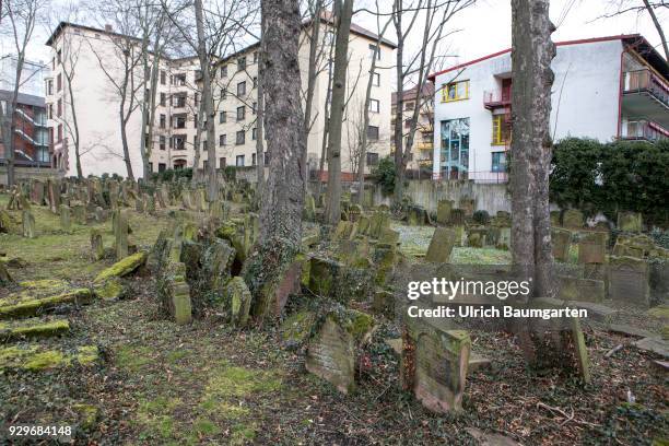 Mueseum Judengasse in Frankfurt/Main - memorial Neuer Börneplatz. Grave stones on the old Jewish cementary.