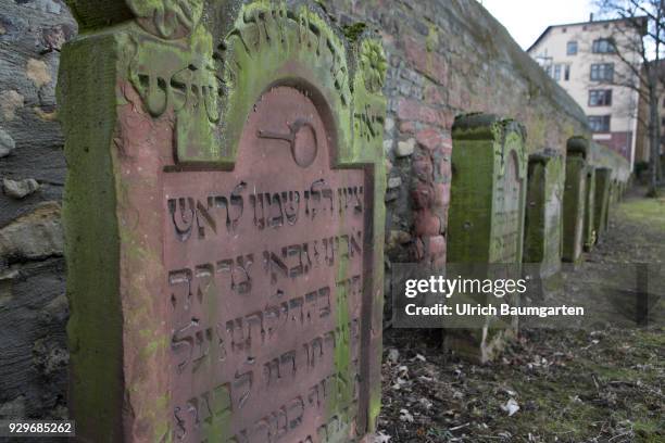 Mueseum Judengasse in Frankfurt/Main - memorial Neuer Börneplatz. Grave stones on the old Jewish cementary.