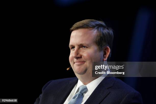 Jesse Parrish, chief financial officer of Blackhawk Mining, smiles during the 2018 CERAWeek by IHS Markit conference in Houston, Texas, U.S., on...