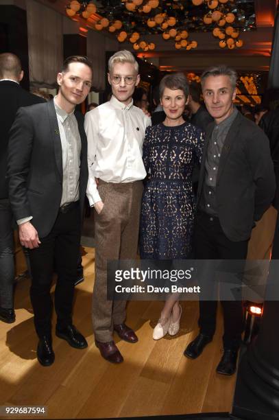 Jonathan Butterell, John McCrea, Josie Walker and Dan Gillespie Sells attend the Olivier Awards 2018 nominees celebration at Rosewood London on March...