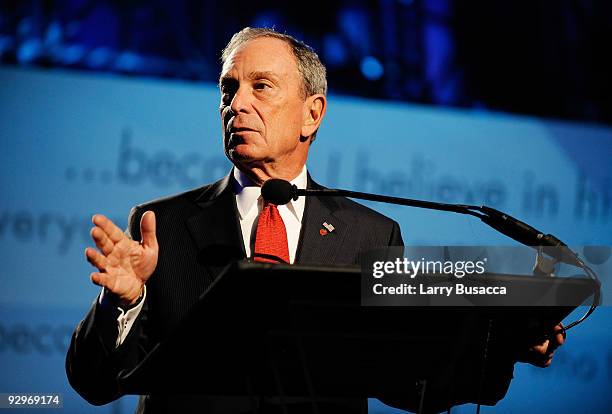 New York Mayor Michael Bloomberg speaks onstage at The 2009 Emery Awards and 30th Anniversary of the Hetrick-Martin Institute at Cipriani, Wall...