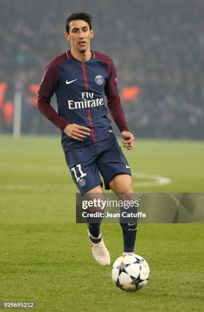 Angel Di Maria of PSG during the UEFA Champions League Round of 16 Second Leg match between Paris Saint-Germain and Real Madrid at Parc des Princes...