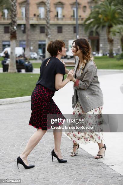 Lucia Ocone and Miriam Leone attend a photocall for 'Metti La Nonna Nel Freezer' at Piazza Cavour on March 9, 2018 in Rome, Italy.