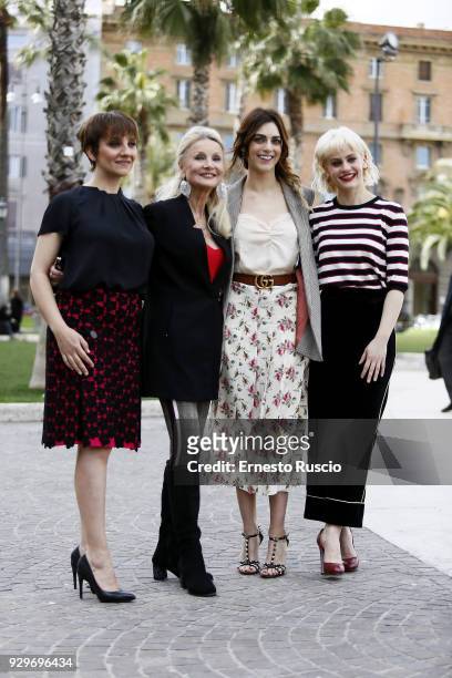 Lucia Ocone, Barbara Bouchet, Miriam Leone and Marina Rocco attend a photocall for 'Metti La Nonna Nel Freezer' at Piazza Cavour on March 9, 2018 in...