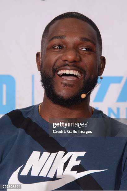 American sprinter Justin Gatlin during a media conference at the Premium Hotel on March 07, 2018 in Pretoria, South Africa. Gatlin, the reigning...