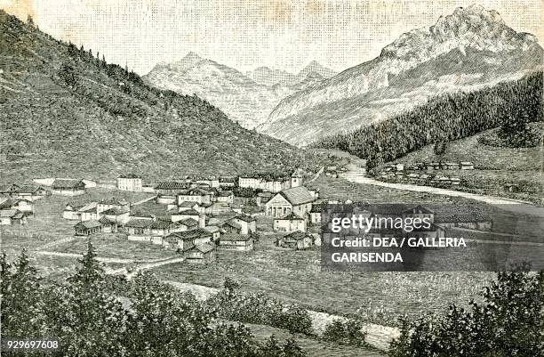View of Santo Stefano di Cadore, Veneto, Italy, woodcut from Le cento citta d'Italia , illustrated monthly supplement of Il Secolo, Milan, 1892.