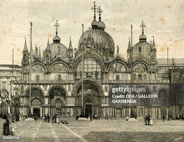 Saint Mark's Basilica , Venice, Veneto, Italy, woodcut from Le cento citta d'Italia , illustrated monthly supplement of Il Secolo, Milan, 1887.