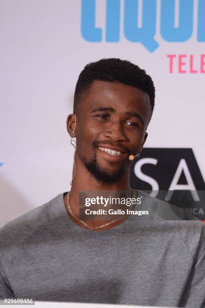 Anaso Jobodwana is a South African athlete during a media conference at the Premium Hotel on March 07, 2018 in Pretoria, South Africa. Gatlin, the...