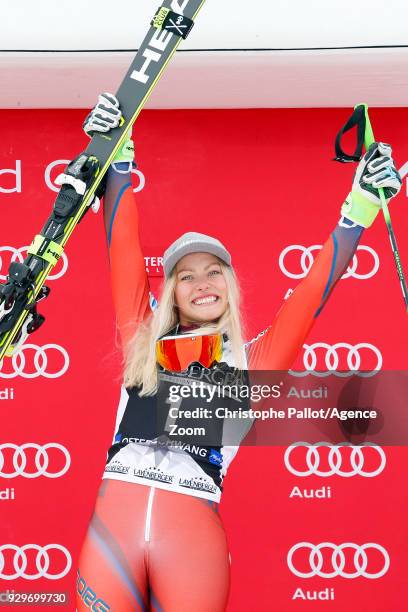 Ragnhild Mowinckel of Norway takes 1st place during the Audi FIS Alpine Ski World Cup Women's Giant Slalom on March 9, 2018 in Ofterschwang, Germany.