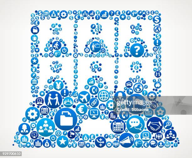laptop screen and candidates business and finance blue icon pattern - work romance stock illustrations