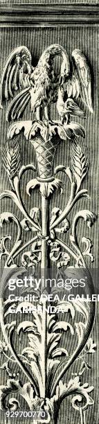 Decorated pilaster strip, Tempio Civico della Beata Vergine Incoronata , Lodi, Lombardy, Italy, woodcut from Le cento citta d'Italia , illustrated...