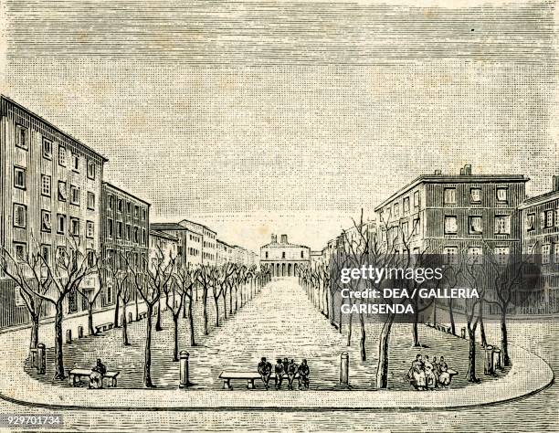 View of Piazza XX Settembre, Livorno, Tuscany, Italy, woodcut from Le cento citta d'Italia , illustrated monthly supplement of Il Secolo, Milan, 1887.