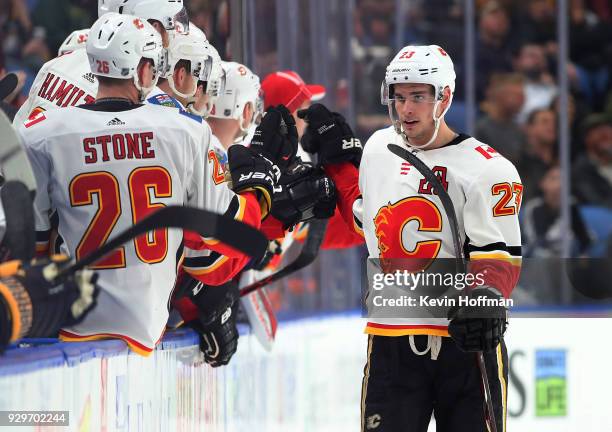 Sean Monahan of the Calgary Flames during the game against the Buffalo Sabres at KeyBank Center on March 7, 2018 in Buffalo, New York.