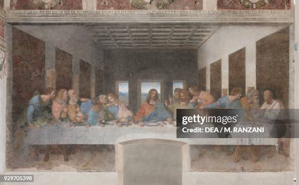 The Last Supper or Cenacolo, 1495-1497, by Leonardo da Vinci , after its restoration completed in 1999, tempera and oil on plaster, 460x880 cm,...