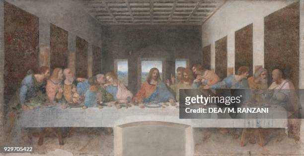 The Last Supper or Cenacolo, 1495-1497, by Leonardo da Vinci , after its restoration completed in 1999, tempera and oil on plaster, 460x880 cm,...