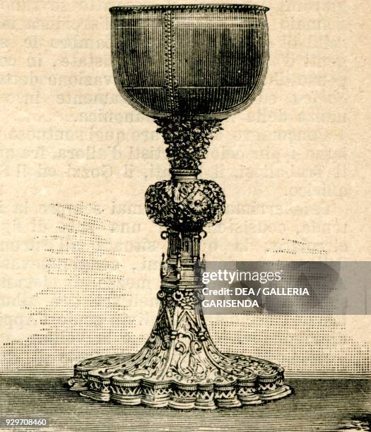 Cup of sapphire, Monza, Lombardy, Italy, woodcut from Le cento citta d'Italia , illustrated monthly Supplement of Il Secolo, Milan, October 25 year...