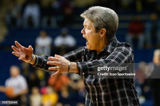 Central Michigan Chippewas head coach Sue Guevara shouts instructions to her players during a regular season Mid-American Conference game between the...