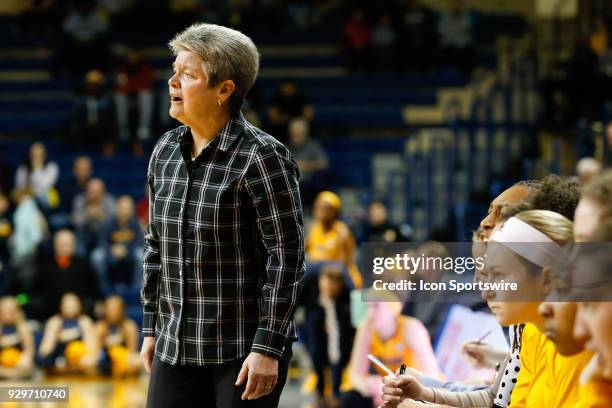 Central Michigan Chippewas head coach Sue Guevara watches the action on the court during a regular season Mid-American Conference game between the...