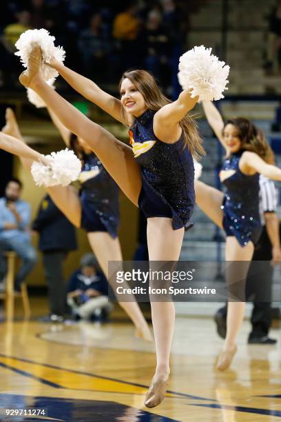 The Toledo Rockets dance team performs during a timeout during a regular season Mid-American Conference game between the Central Michigan Chippewas...